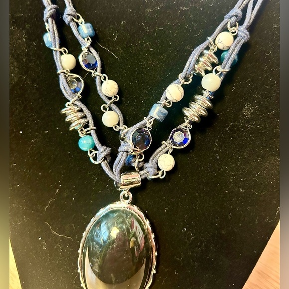 NWT Blue Moon Agate & Sodalite Silver Statement Necklace Pendant​​ - Picture 3 of 5